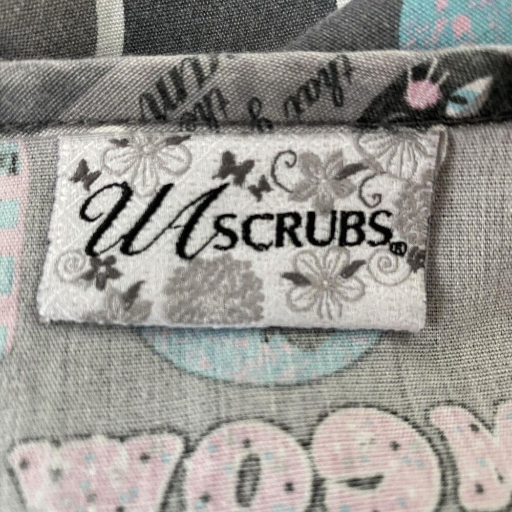 UA Scrubs Tunic Top Womens 3XL Gray Cat Print Pockets V Neck Nurse Scrub Top - Picture 5 of 5